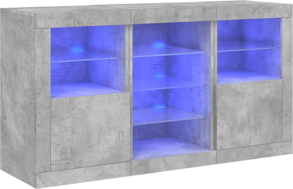 vidaXL Servantă cu lumini LED, gri beton, 123x37x67 cm