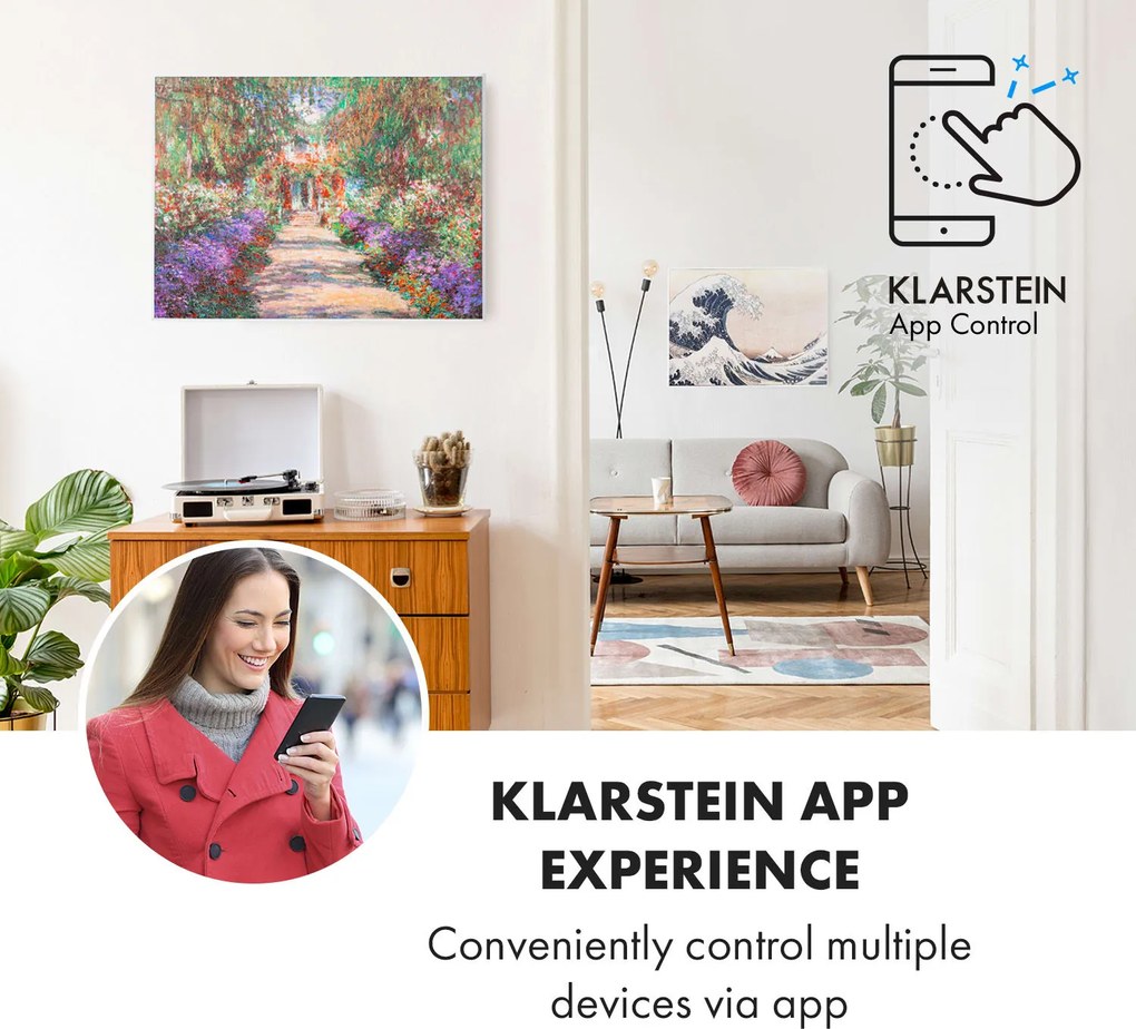 Klarstein Wonderwall Air Art Smart, încălzitor cu infraroșu, 80 x 60 cm, 500 W, aplicație, poteca din grădină