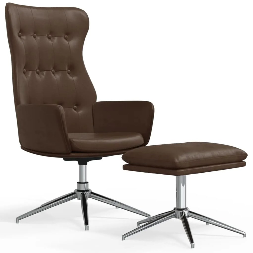 3097720 vidaXL Scaun de relaxare cu taburet, maro lucios, piele ecologică
