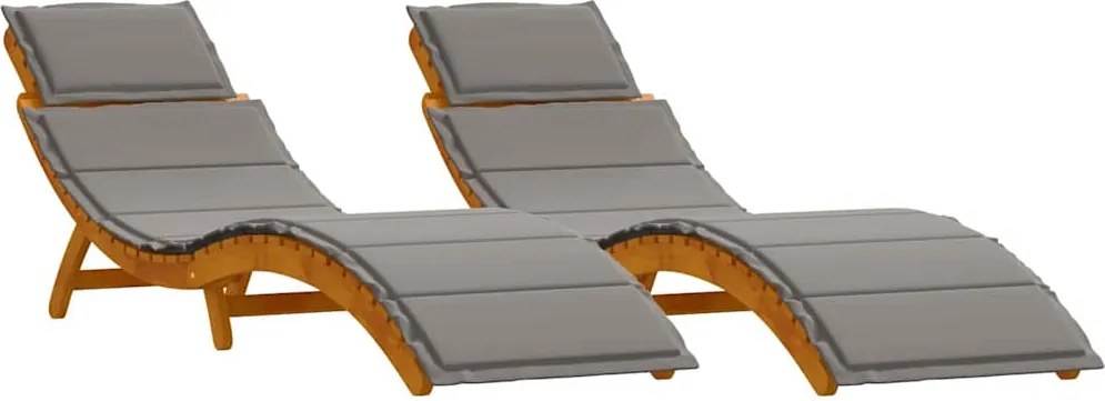 vidaXL Șezlong cu pernă 2 pcs Gri Lemn Solid de Acacia