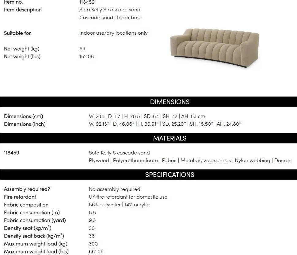 Canapea design LUX Kelly, Cascade S sand