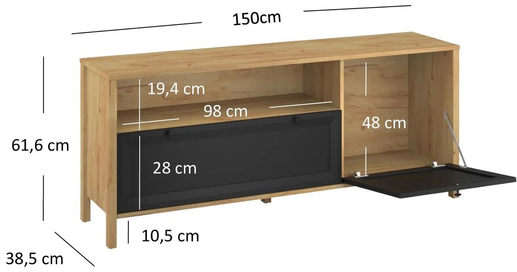 Masă TV Bruselas (stejar craft auriu + negru) . 1116786