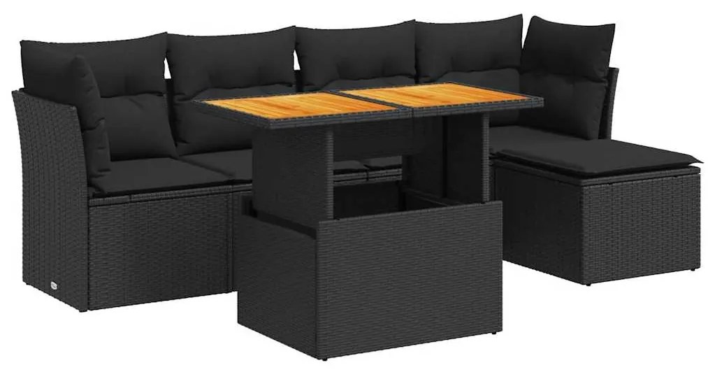 3326911 vidaXL Set mobilier de grădină cu perne, 6 piese, negru, poliratan