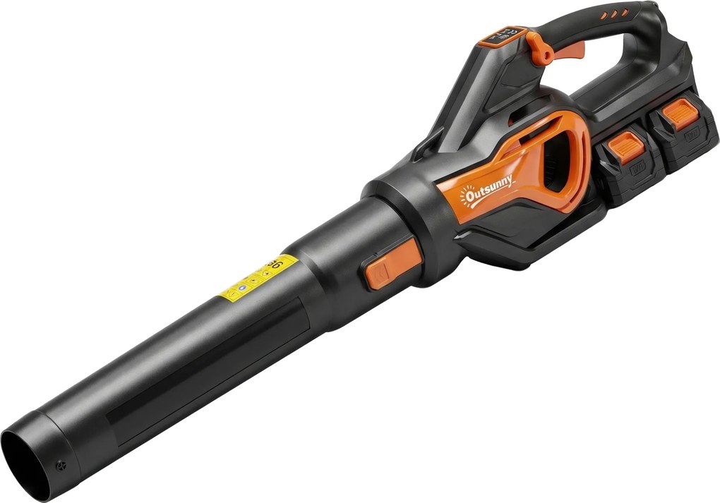 Outsunny Suflător de Frunze cu Baterie 20V, Motor Brushless 900W, 3 Niveluri de Viteză, Turbo Boost, Încărcător, Ușor, pentru Grădină, Frunze, Zăpadă, Praf | Aosom Romania