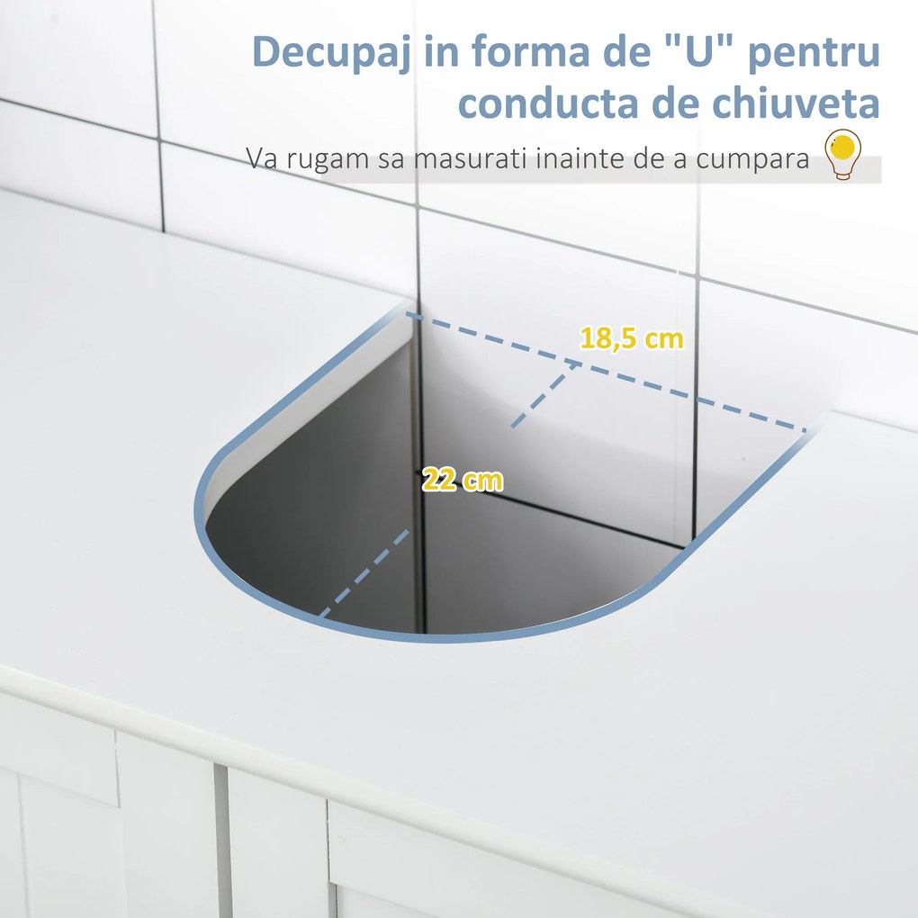 Kleankin Dulap Sub Chiuvetă cu 2 Uși și Raft Reglabil, Dulap de Baie Spațios cu Decupaj în Formă de U, 60x30x60 cm, Alb | Aosom Romania