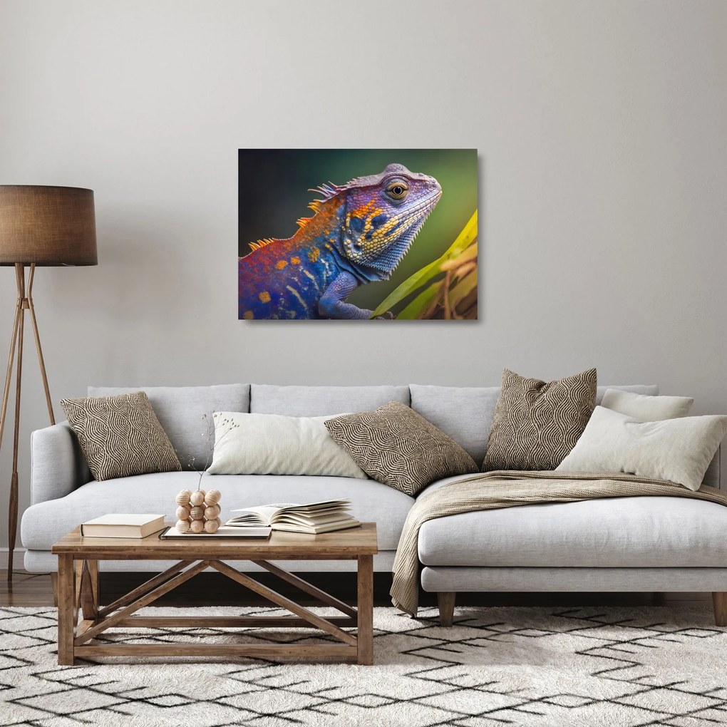 Tablou pe sticlă - Iguana colorată (70x50 cm)