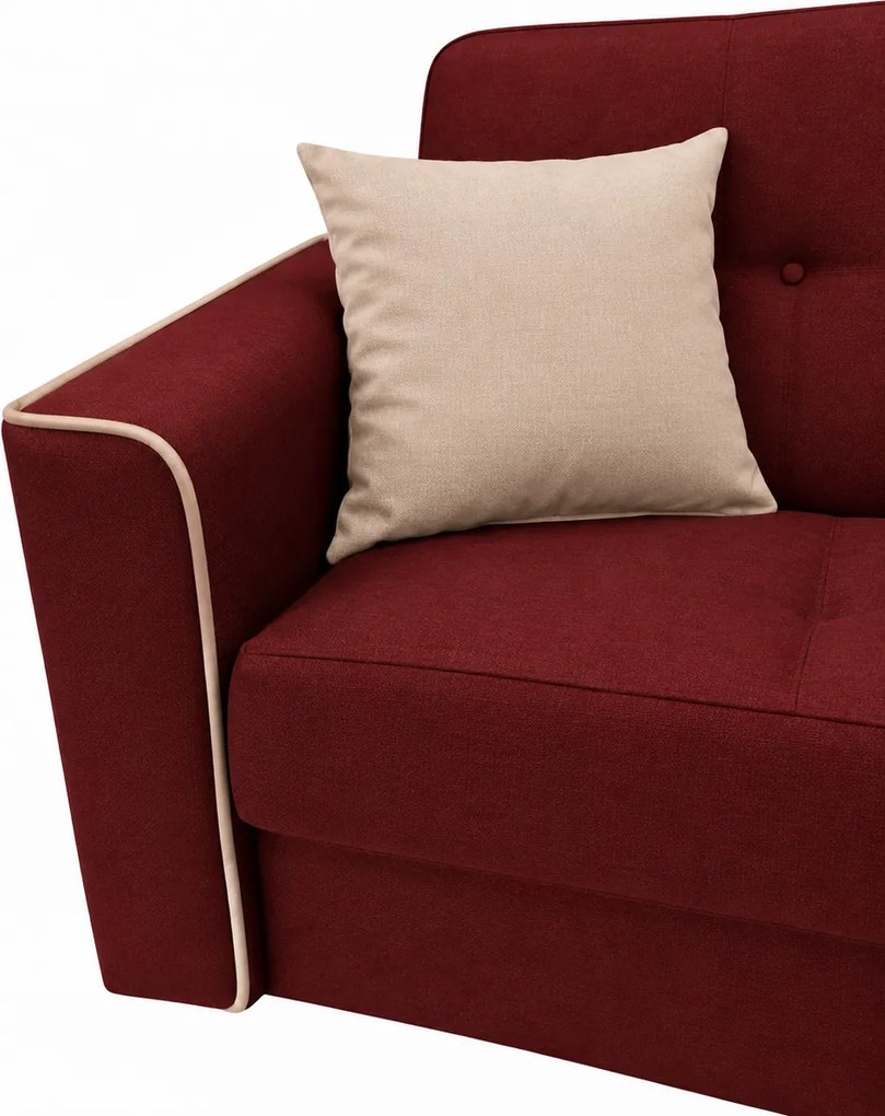 Canapea VERA extensibila, 3 locuri, lada de depozitare, stofa rosu+crem, 225x90x90 Rosu, Stofa
