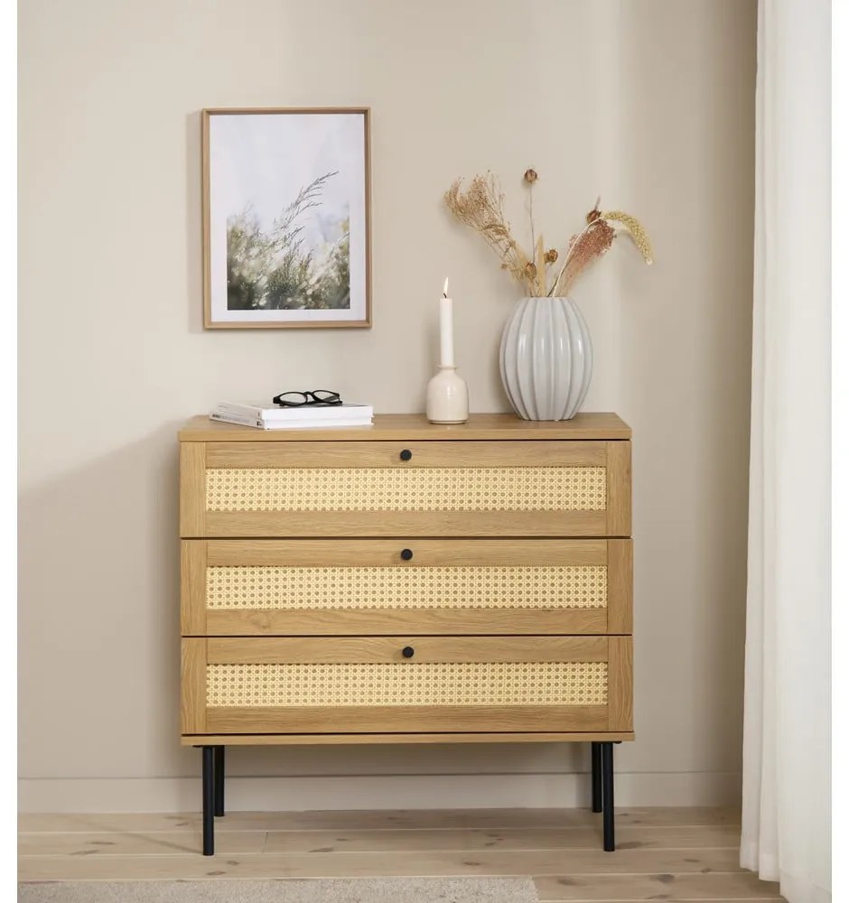 Comodă în culoare naturală joasă cu aspect de lemn de stejar 80x75 cm Pensacola – Unique Furniture