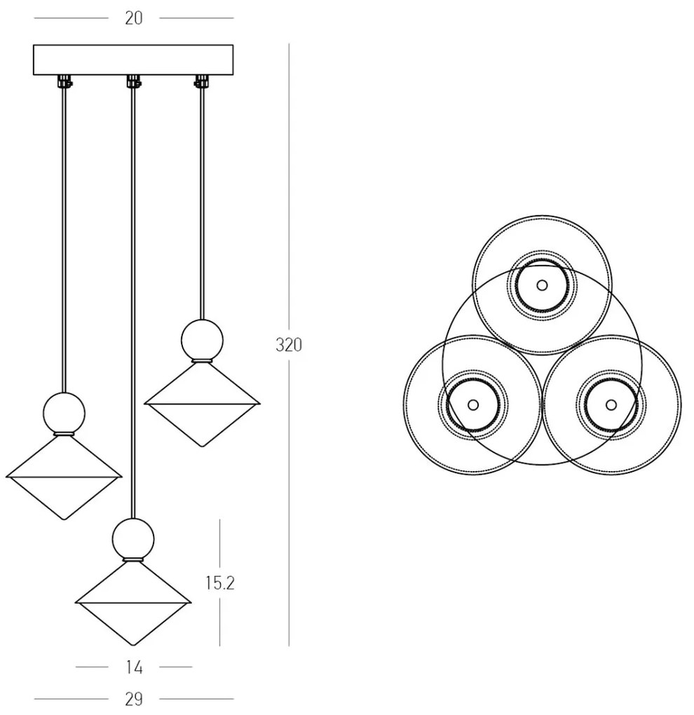 Lustra cu 3 pendule LED, Ceramica, Sticla, BRASS, ZB-25101
