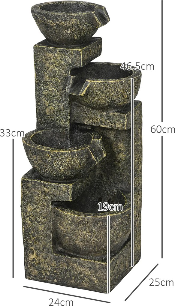 Outsunny Fântână de grădină, fântână de apă, viteză reglabilă, 25 x 24 x 60 cm, Negru | Aosom Romania