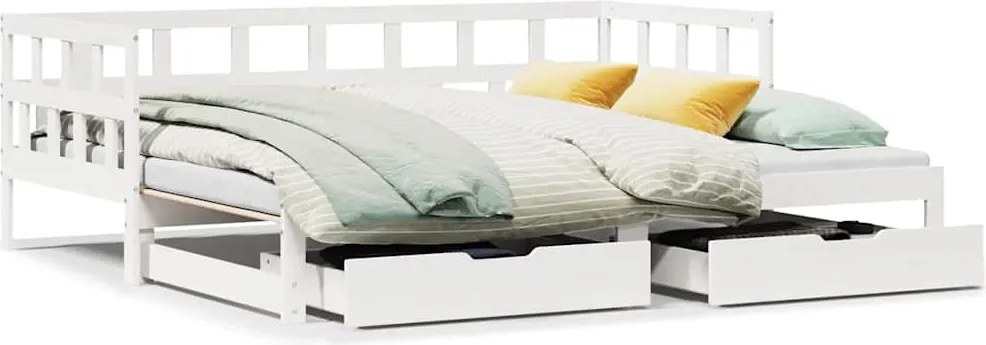 vidaXL Pat de zi cu extensie și sertare fără saltea, alb, 80x200 cm