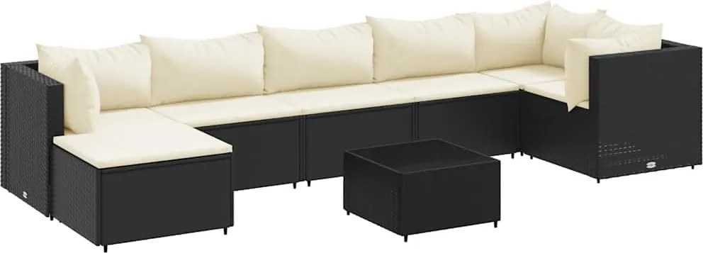vidaXL Set mobilier de grădină cu perne, 8 piese, negru, poliratan