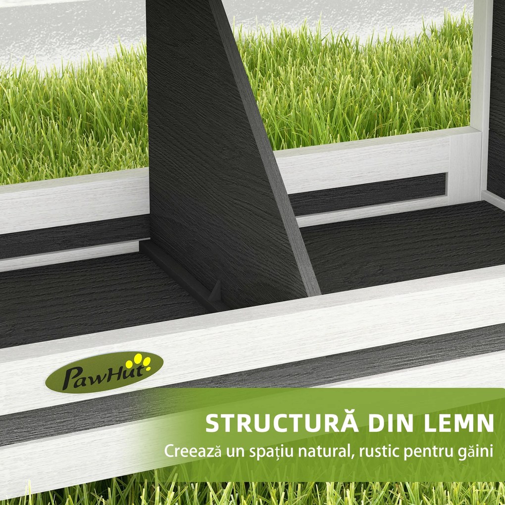 PawHut Cuibar pentru găini cu 3 compartimente, cu bază înălțată și acoperiș, din lemn și bitum, 95x37x34 cm, gri | Aosom Romania