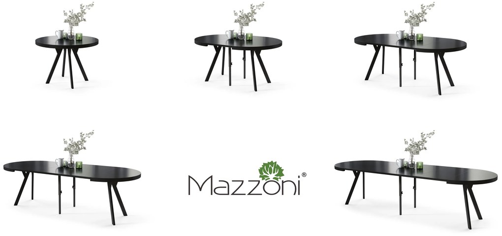 Mazzoni VITO Negru Mat/picioare negre - MASĂ MARE ROTUNDĂ Ø110 EXTENSIBILĂ PÂNĂ LA 310 cm CU PICIOARE Y LOFT/INDUSTRIALĂ