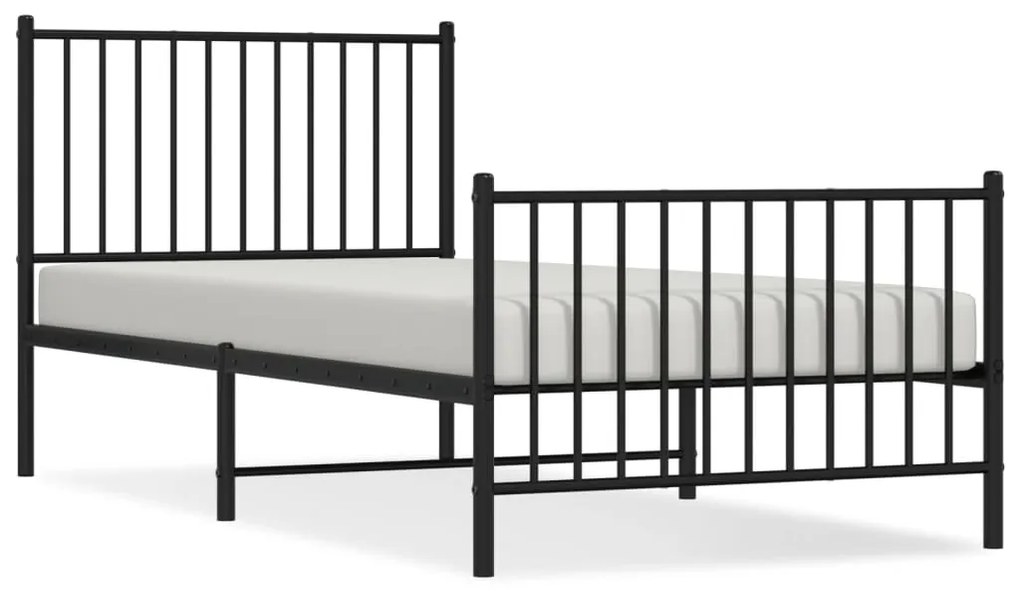 350875 vidaXL Cadru pat metalic cu tăblii de cap/picioare, negru, 90x200 cm