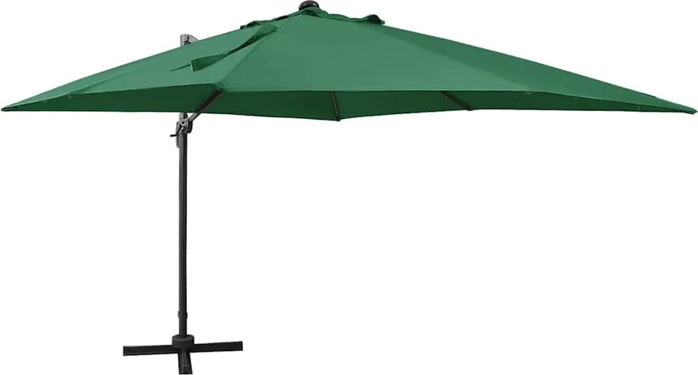 vidaXL Umbrelă în consolă cu stâlp și LED-uri, verde, 300 cm