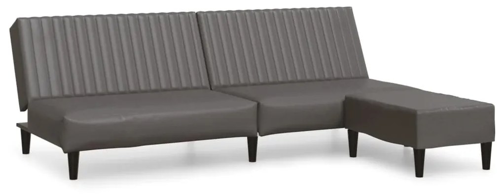 3081878 vidaXL Canapea extensibilă 2 locuri şi taburet, gri, piele ecologică