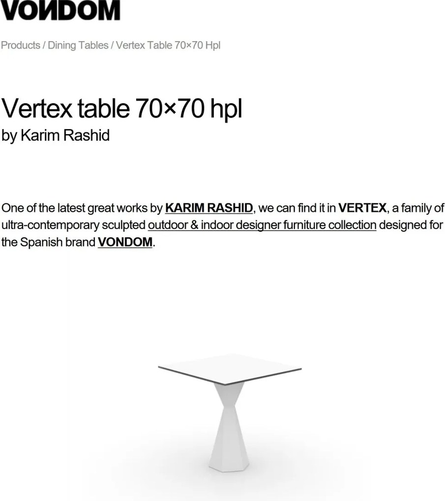 Masa de exterior / interior design modern premium VERTEX 70x70cm