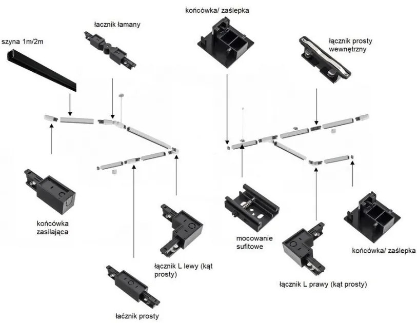 Spot pe sina TORELLO negru / Accesoriu pentru sinele trifazate ARGON T-RACK