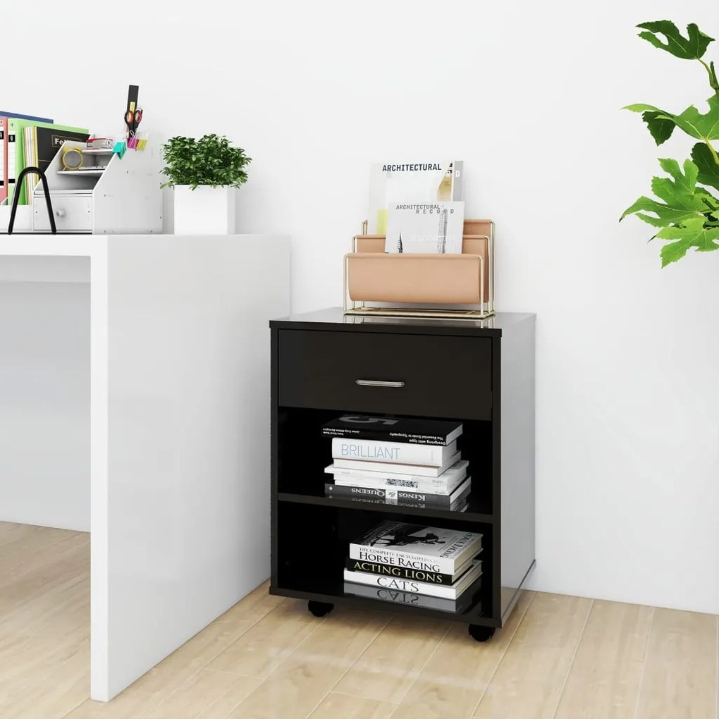 808474 vidaXL Dulap cu roți, negru extralucios, 46x36x59 cm, PAL