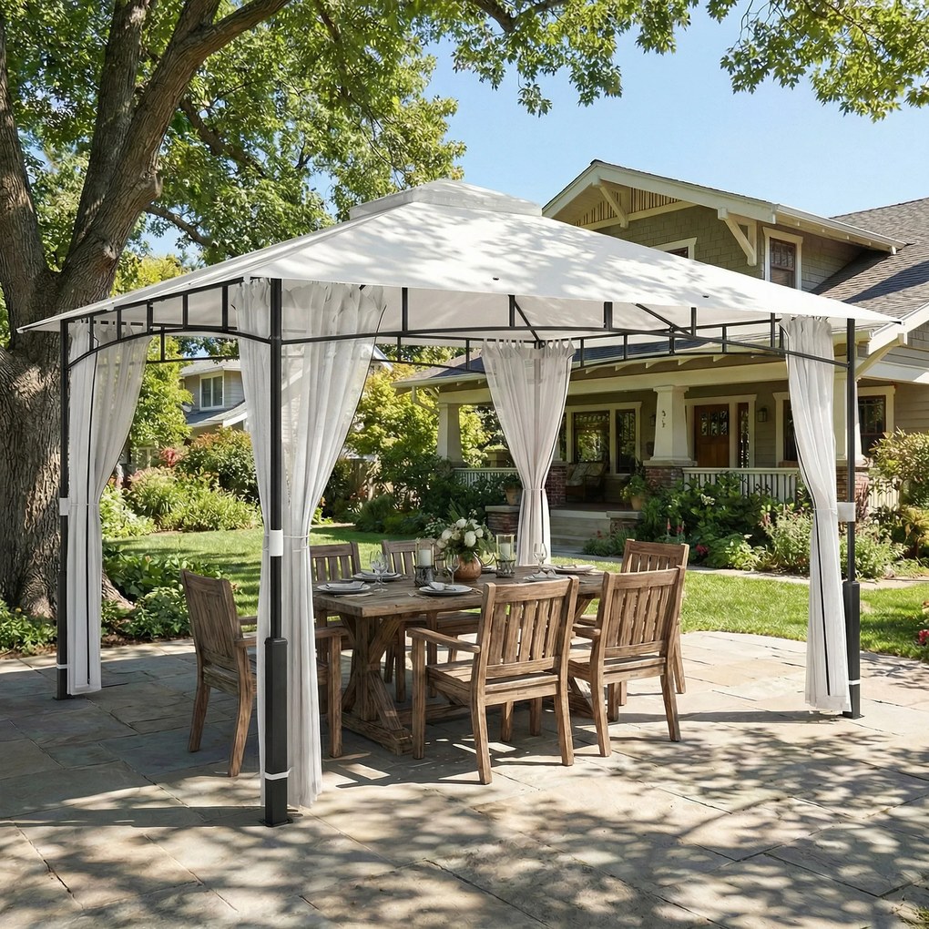 Outsunny Pavilion, 3x3,6 m rezistent la apă Stabil pavilion de grădină cu plasă anti-țânțari, acoperiș dublu, pentru grădină, terasă, Negru | Aosom Romania