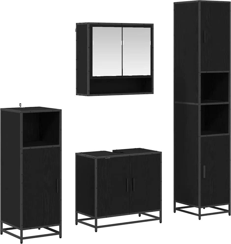 vidaXL Set de mobilier pentru baie 4 pcs Stejar Negru Lemn compozit