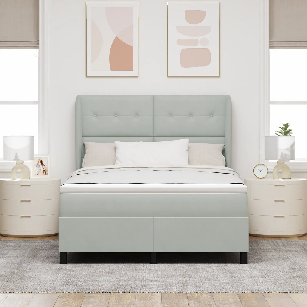 vidaXL Pat cu saltea cu arcuri Gri deschis 160 x 200 cm, din catifea.
