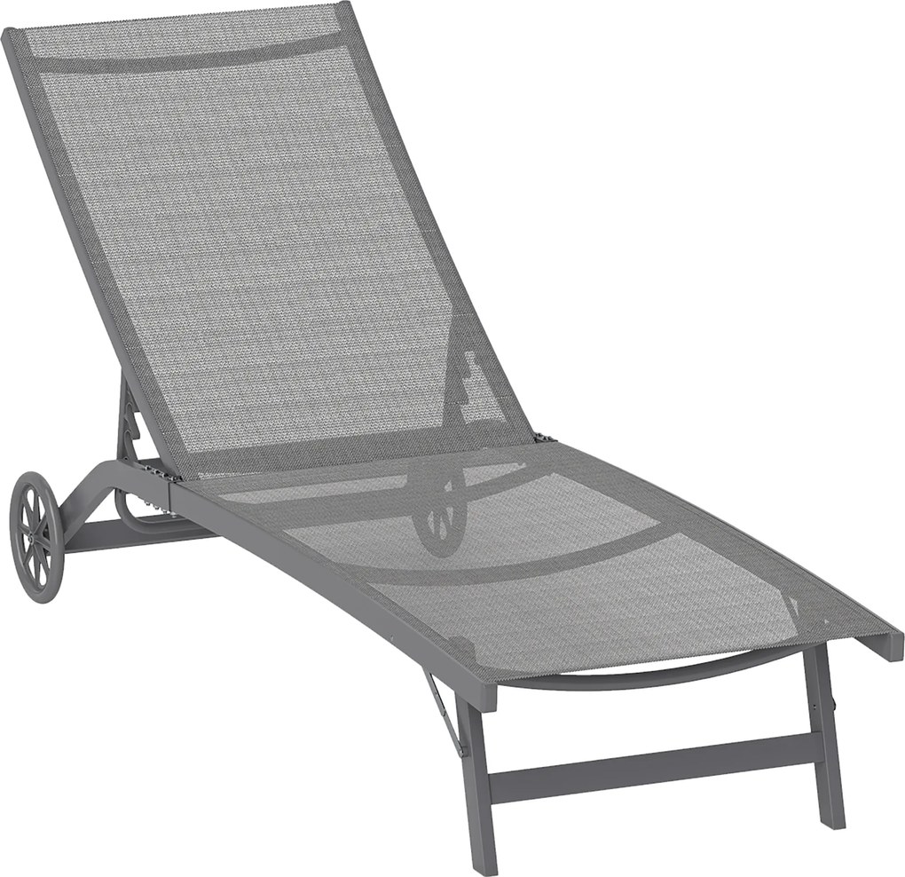 Outsunny Șezlong, spătar reglabil în 5 poziții, țesătură ventilată, cadru din aluminiu, Gri închis, 195 x 66 x 34 cm | Aosom Romania