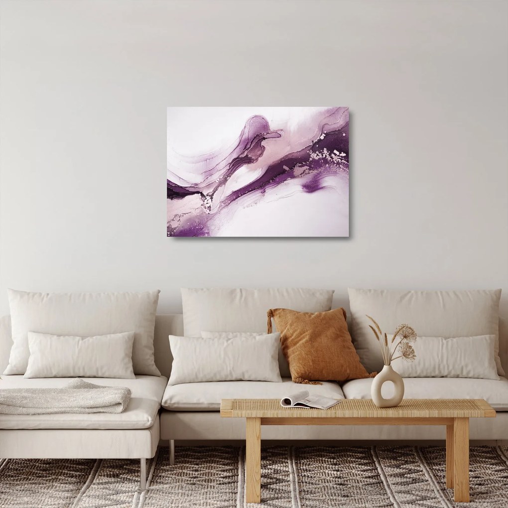 Tablou pe sticlă - Artă fluidă violet (70x50 cm)