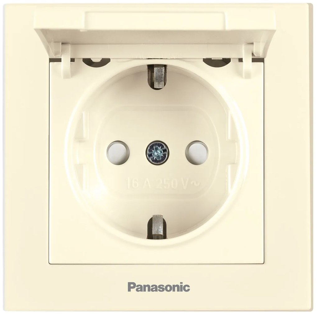 Priza simpla cu impamantare si capac, protectie copii, 16A, IP20, Bej, Panasonic Karre Plus 55