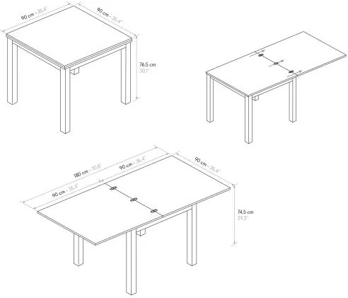 PAZZO DESIGN Masă extensibilă Giuliano, stejar rustic, laminat, fabricată în Italia, bază albă, 90 x 90 x 76,5 cm | Aosom Romania