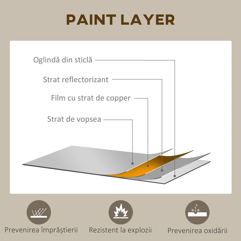 Oglindă arcuită pentru casă și birou cu suport de perete din sticlă groasă și metal, 62x2,5x110 cm, de culoare negru HOMCOM | Aosom Romania