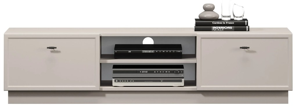 Comodă TV cu sertare Lorini 150 cm - cașmir / mânere negre T-bar