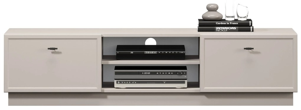 Comodă TV Lorini 150 cm cu sertare - culoare cașmir / mânere negre tip T-bar