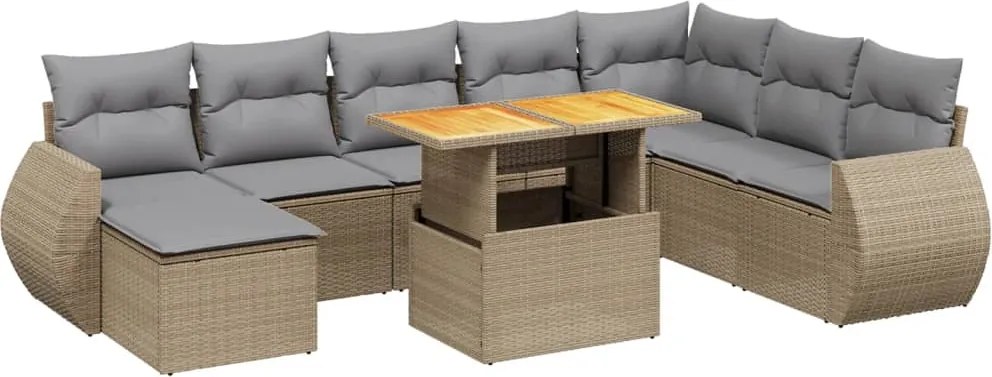 vidaXL Set canapele de grădină, 9 piese, cu perne, bej, poliratan