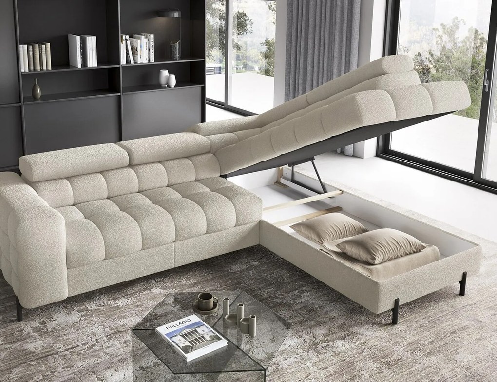 Coltar extensibil dreapta 5 locuri ELTAP, RT-18ROY, Ferucce, 276x200x93 cm, lemn/poliester, bej deschis