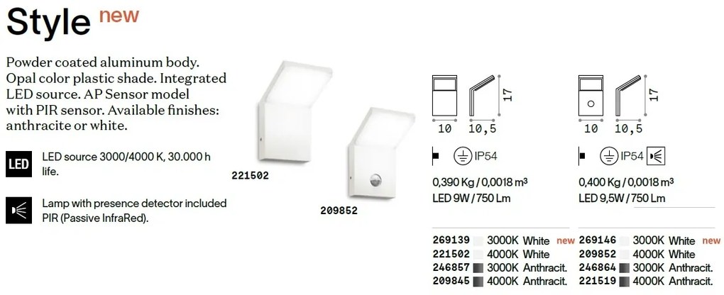 Aplica de exterior cu protectie IP54 STYLE AP BIANCO 3000K
