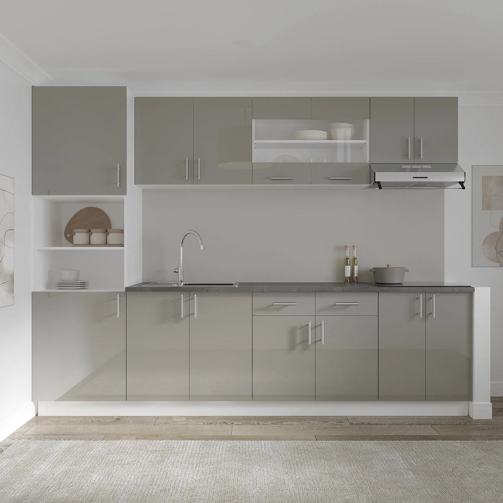 Corp Baza Karo, 2 Sertare, 2 Usi, Gri Lucios/Alb, MDF, 80 x 50 x 80 cm