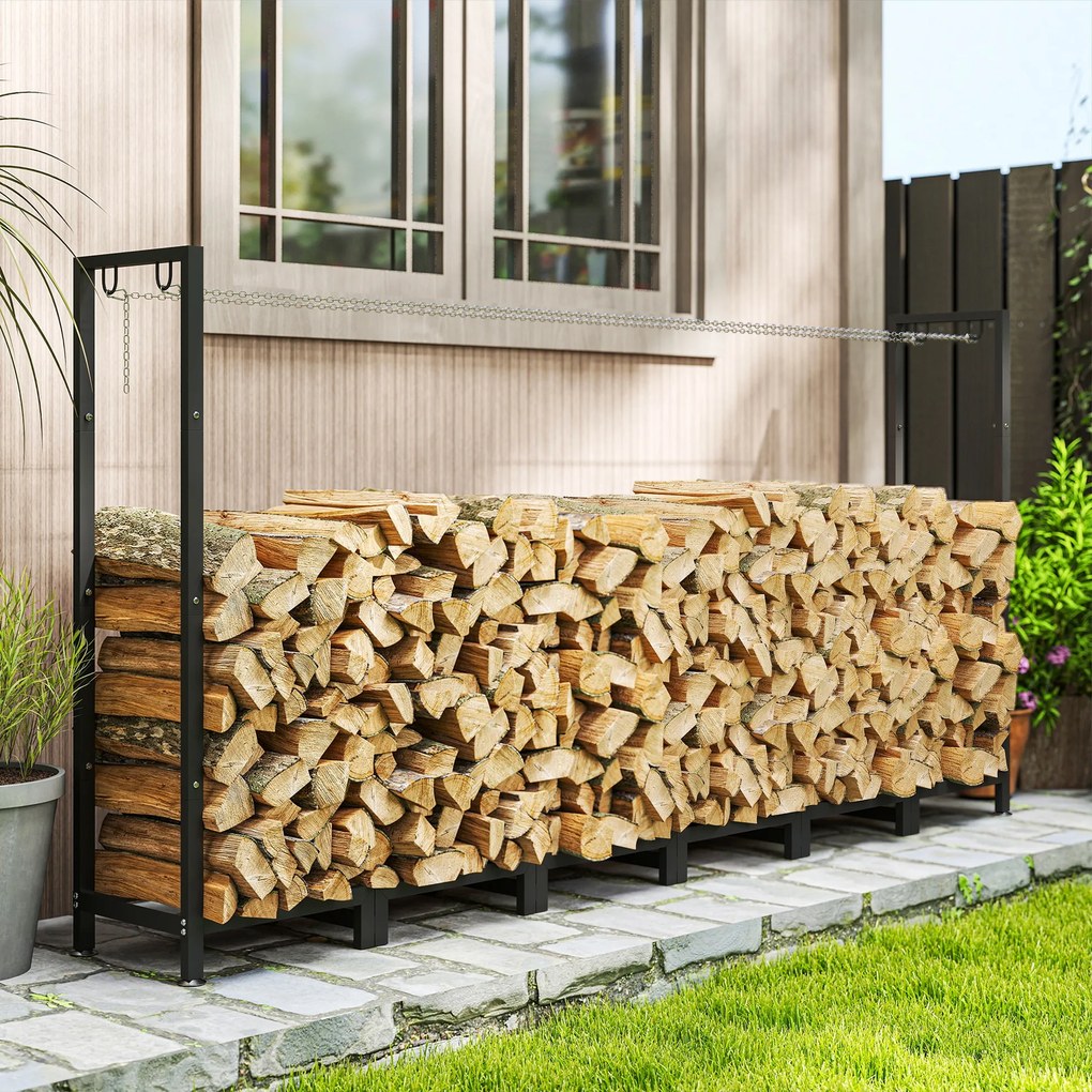Outsunny Suport de Lemne din Metal 0.8m³ cu Preș Impermeabil și Lanțuri 235x31x116cm | Aosom Romania