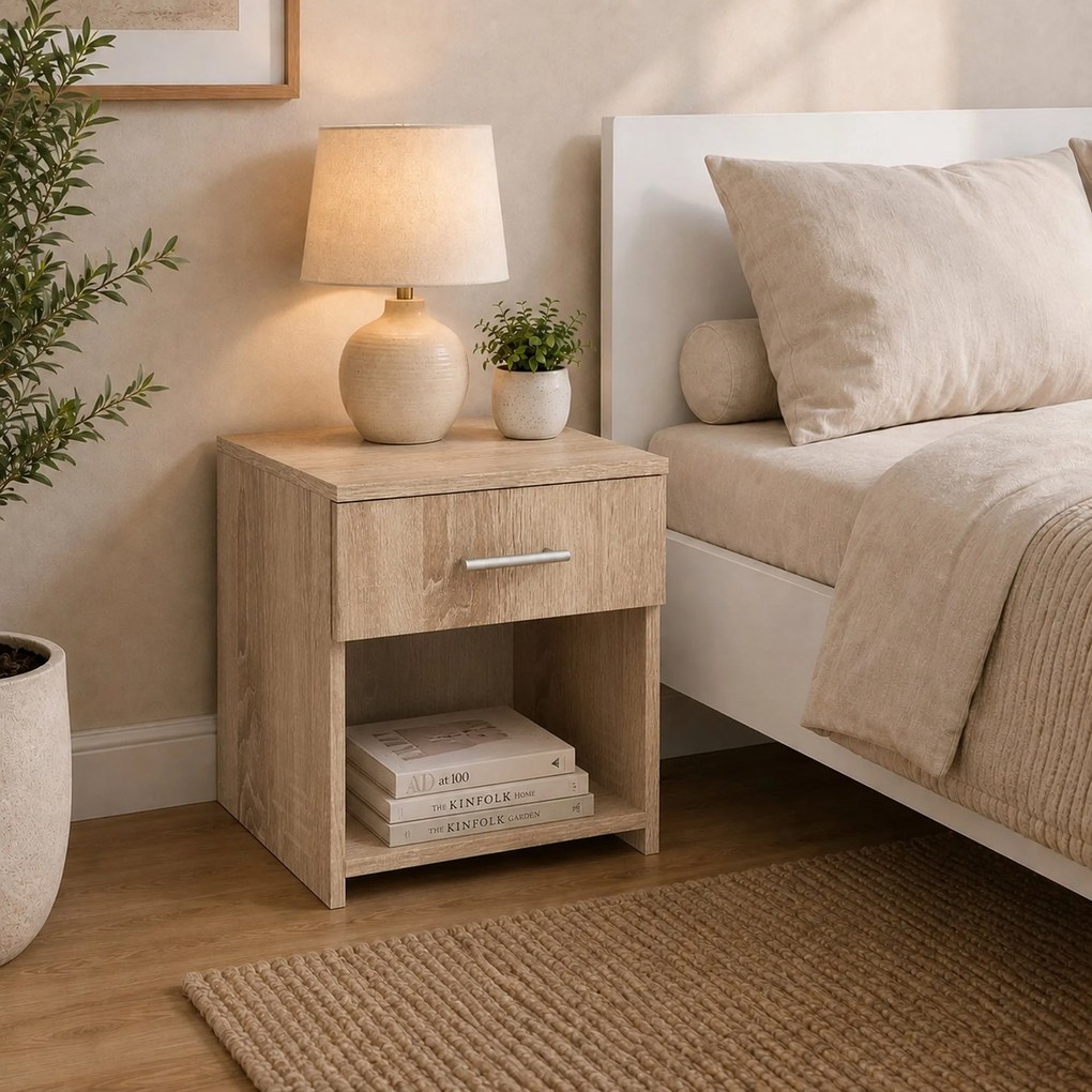 Set 2 Noptiere Remi, 1 Sertar, Stejar Sonoma, 40 x 35 x 40 cm