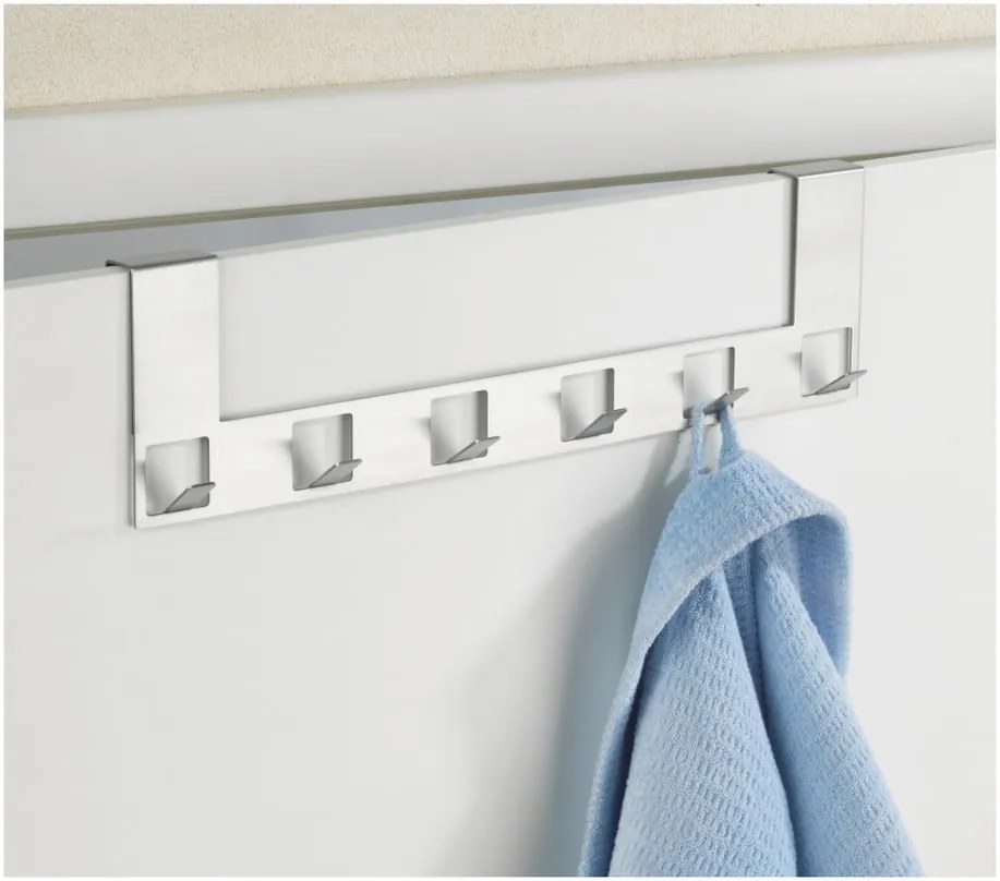 Cuier suspendat pentru ușă cu 6 cârlige Wenko Anzio, argintiu