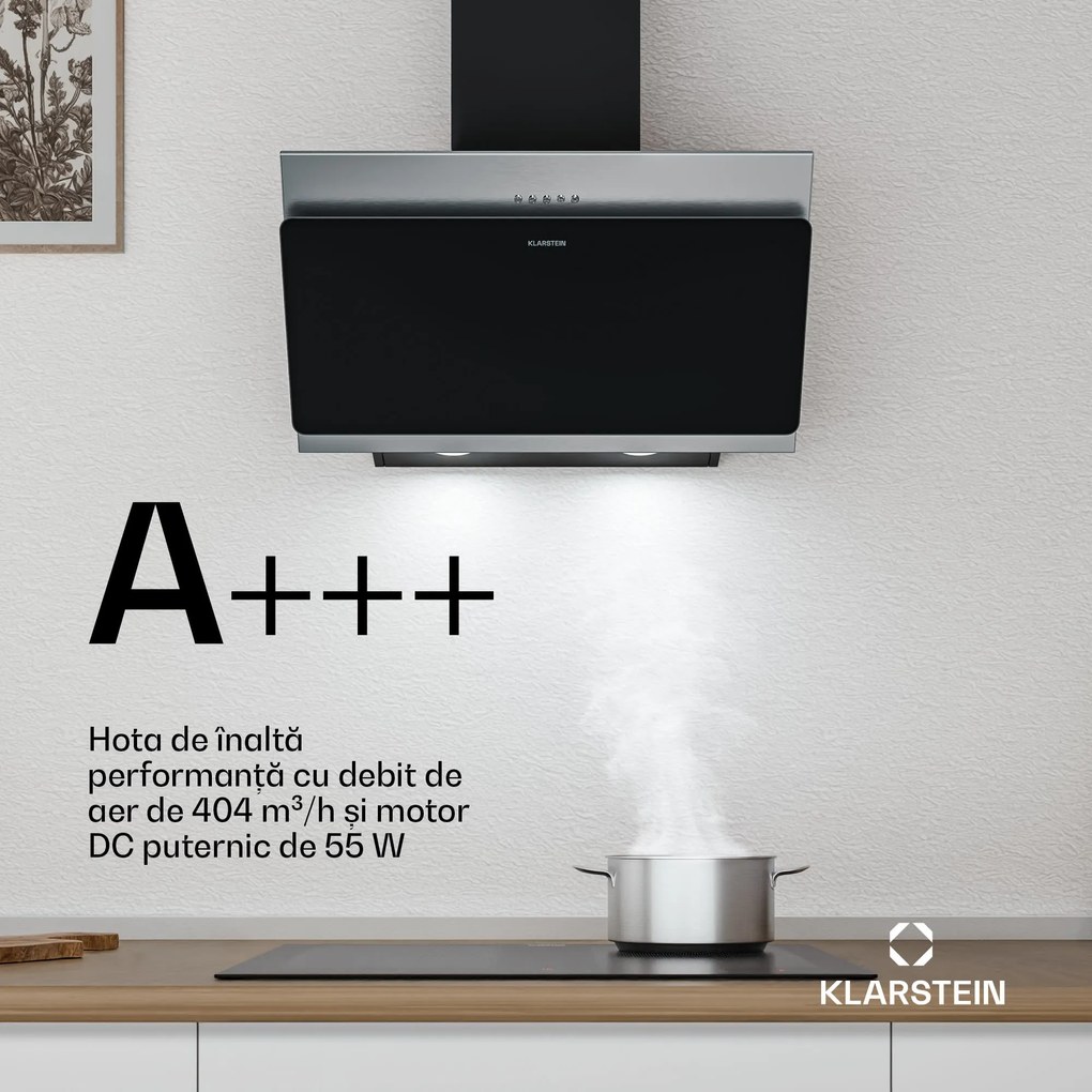 Klarstein Alessia hotă înclinată | mod evacuare aer și recirculare | oțel inoxidabil | 404 m³/h | 60 cm