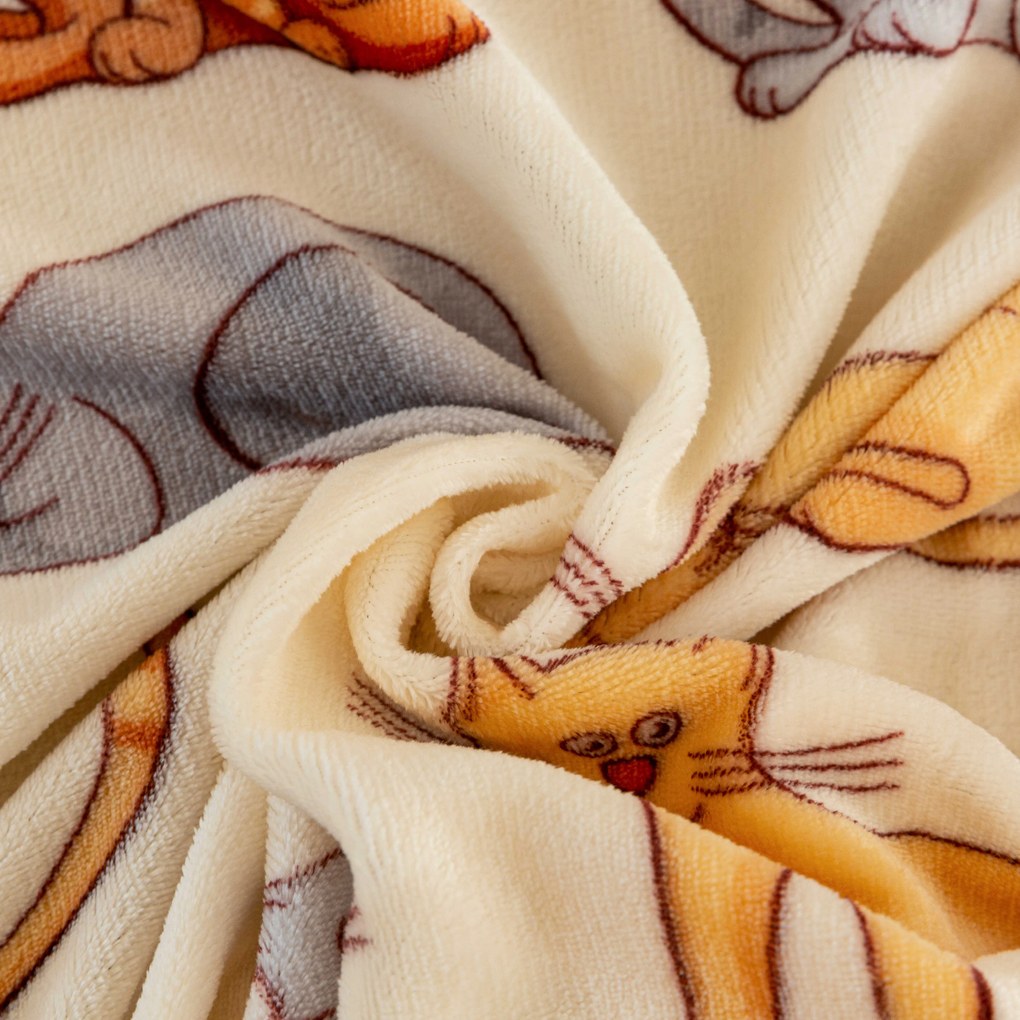 Set Lenjerie cocolino COLORED CATS crema + Cearsaf Cocolino microplus cu elastic SOFT 180x200 cm alb, pat dublu