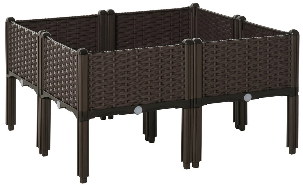 Outsunny Pat de flori 4 niveluri, cu găuri de scurgere, design ratan, DIY, maro, 40x40x44 cm | Aosom Romania