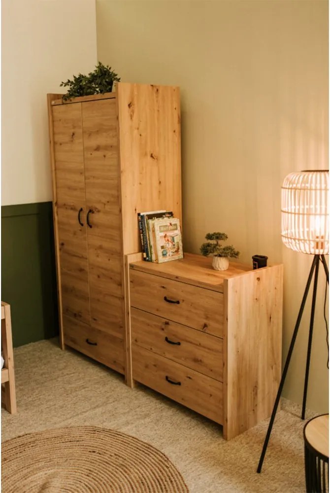 Comodă lemn masiv alb Amelie /Stejar, 84 × 87 × 45 cm - Stejar deschis