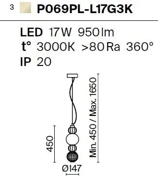 Pendul LED design modern Collar auriu, transparent, alb