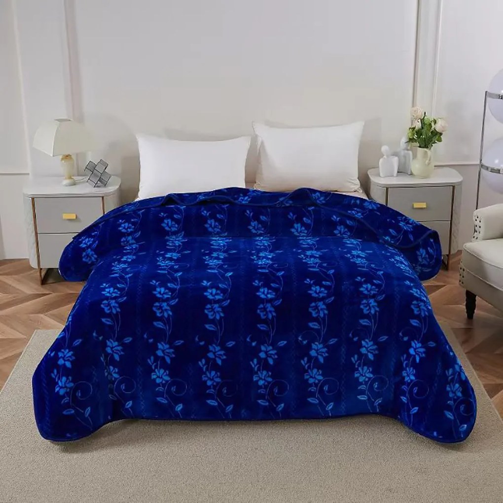 Pătură Cocolino dublă cu flori, albastru, 200x230 cm, PDD18
