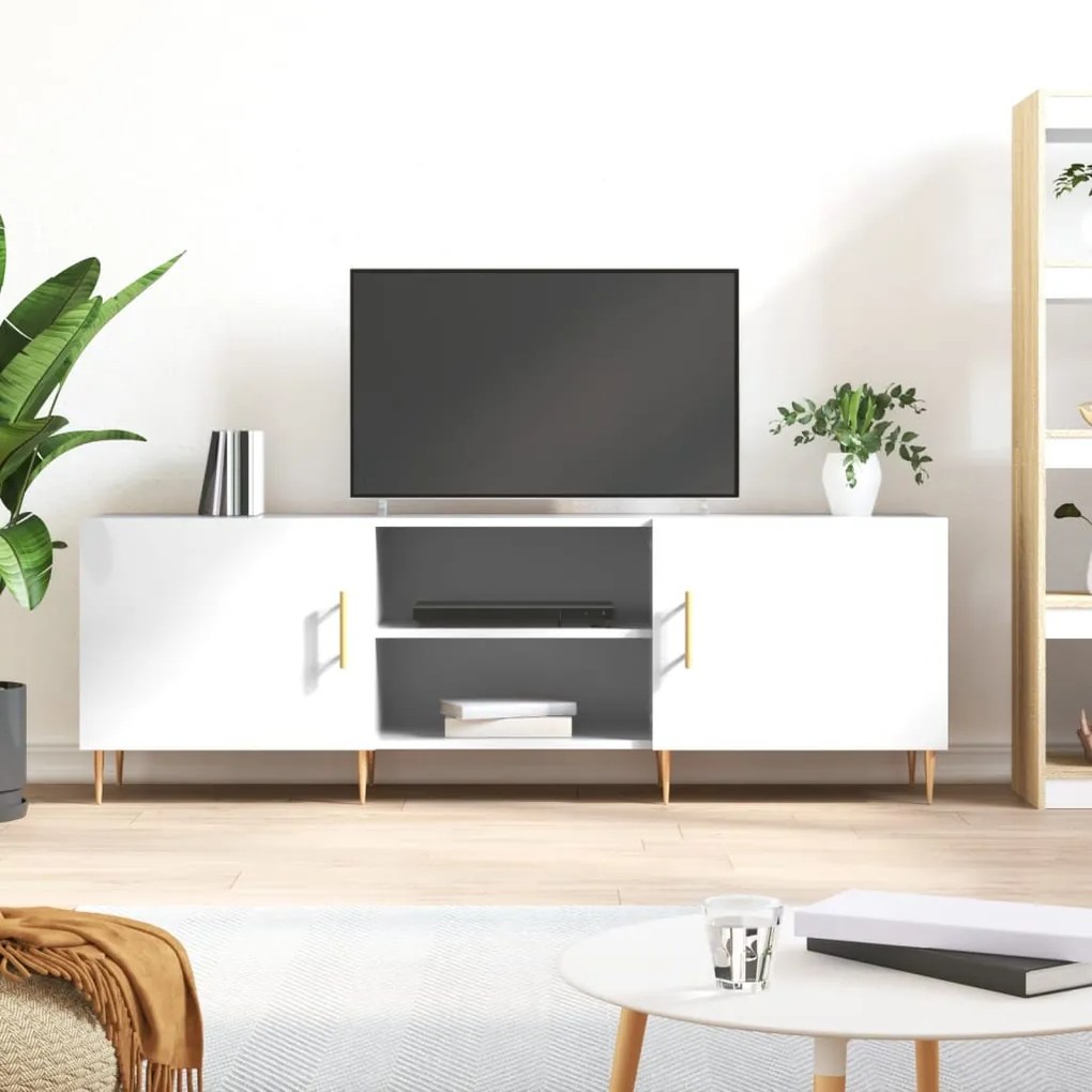 829086 vidaXL Comodă TV, alb extralucios, 150x30x50 cm, lemn compozit