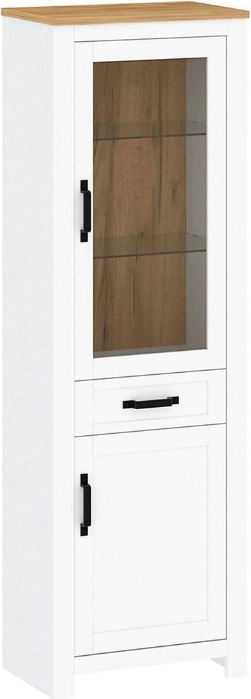 Vitrina LANZETTE A, alb/stejar craft auriu, DTD laminat, 64x41x200 cm