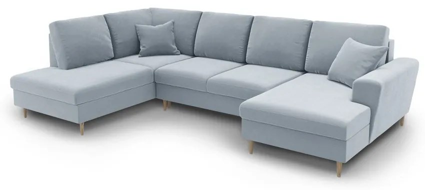 Colțar albastru deschis extensibil, cu spațiu de depozitare cu tapițerie din catifea (cu colț pe partea stângă-în formă de "U") Kyoto – Cosmopolitan Design